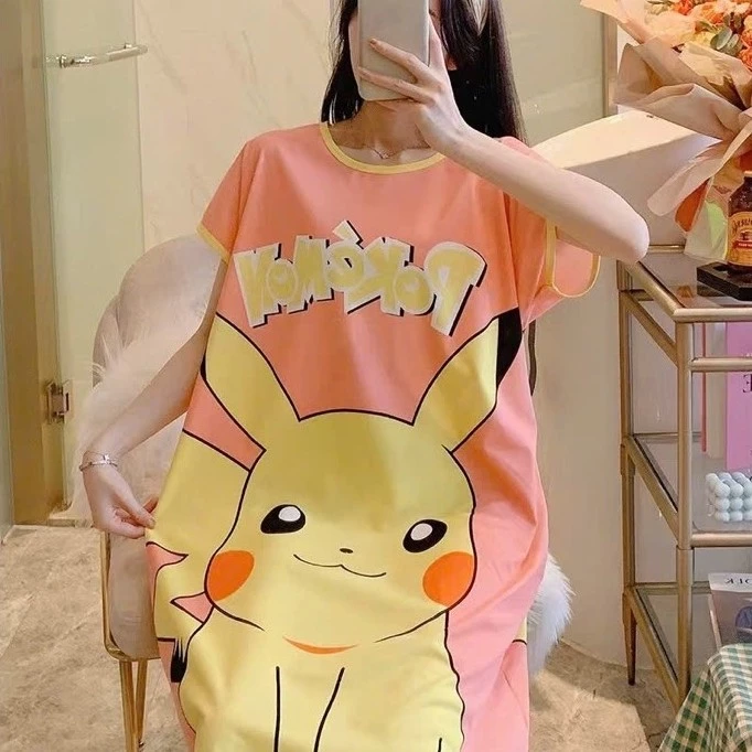 Váy ngủ nữ hoạt hình dễ thương , bầu Bigsize bon chen được, Váy thun cotton sữa mịn mát thấm hút mồ hôi, mã số VM01