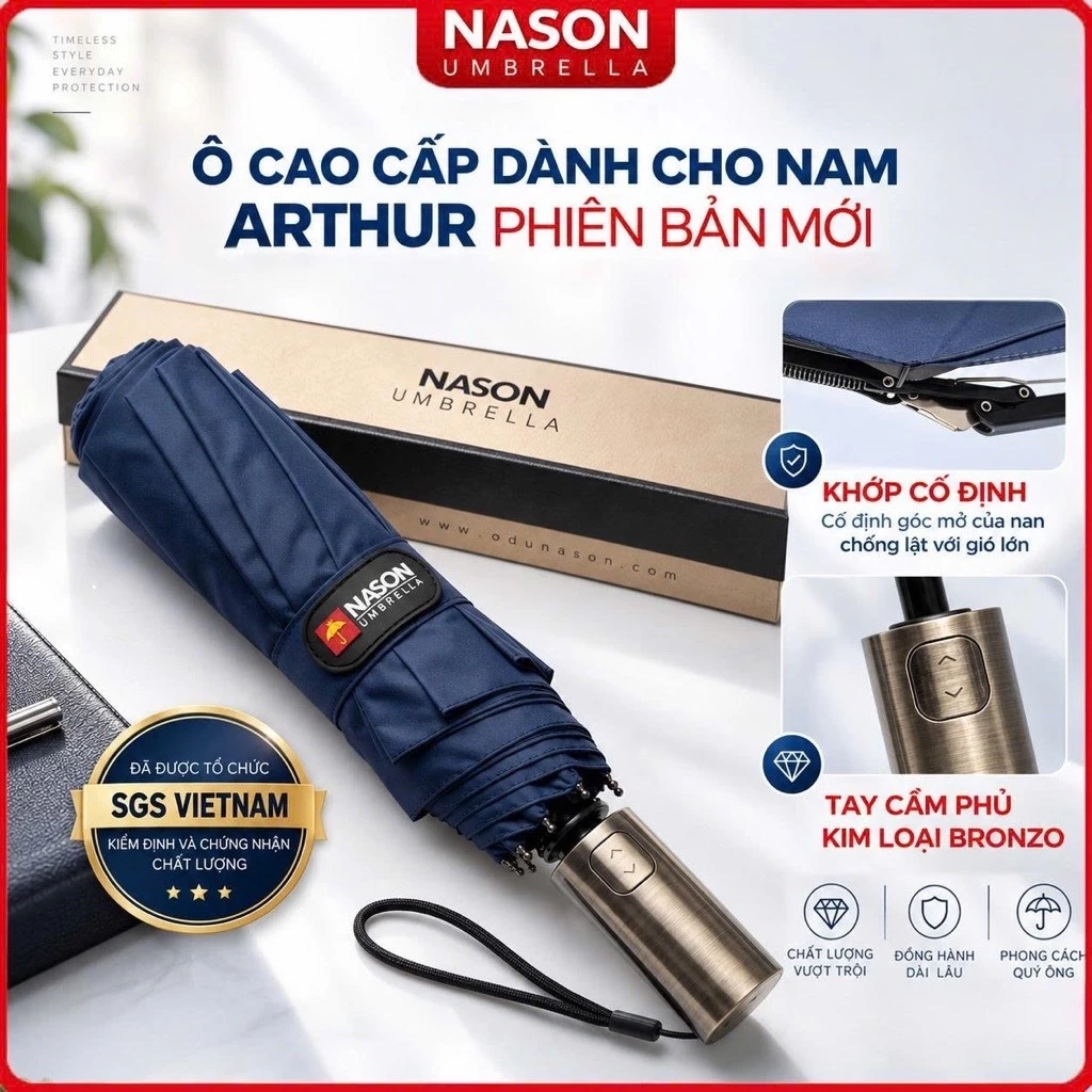 Ô dù che mưa nắng gấp gọn Nason Umbrella Arthur đóng mở tự động 2 chiều trên 1000 lần, ngăn 99%UV
