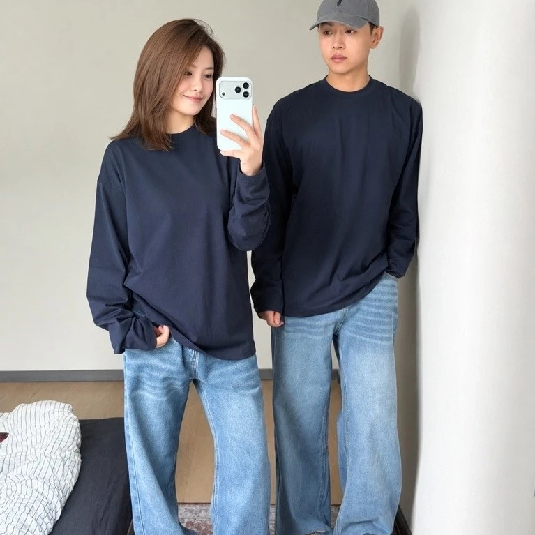 [The Spark] Áo Thun Tay Dài Cotton Basic Thu Đông Form Rộng Unisex Nam Nữ