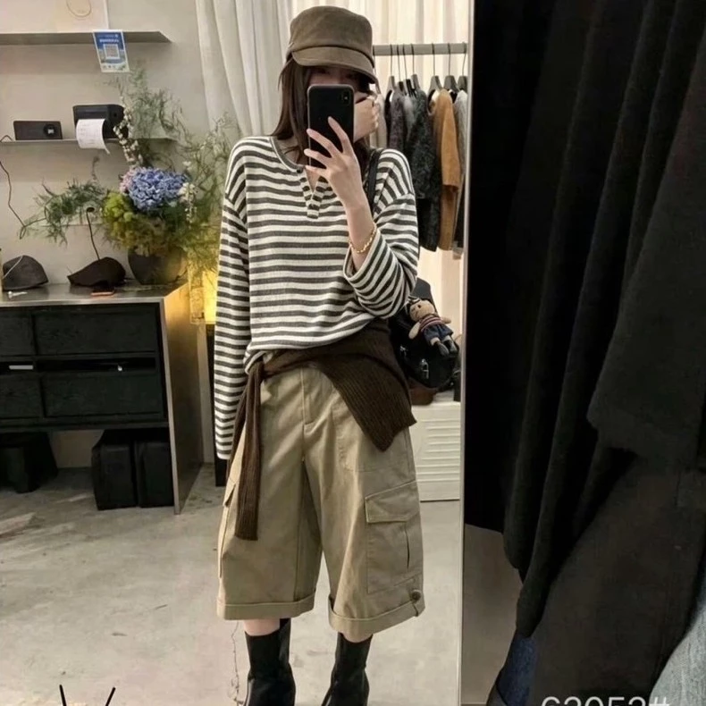 A41-[SANSAN]-Áo Thun Kẻ Basic Phối Cổ Cúc Vintage-Dễ Mặc, Dễ Phối-Hottrend