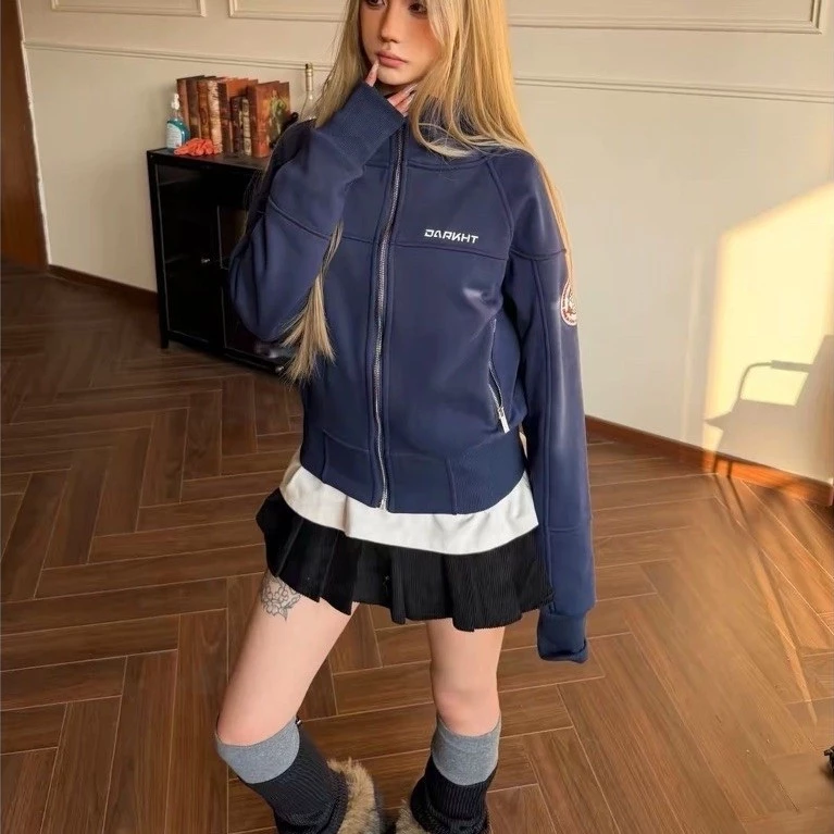 Áo Khoác Nỉ Cổ Cao Khóa Kéo Thêu Logo Unisex - Áo Hoodie Zip Dày Dặn Style Y2K Cyberpunk Subculture Acubi Trendy