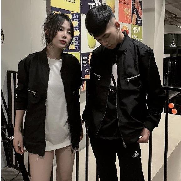 Áo Khoác Bomber DSQ Nam Nữ Khóa Zip Bạc Chất Gió 2 Lớp Phối 2 Khóa Thời Trang Trẻ Trung Năng Động