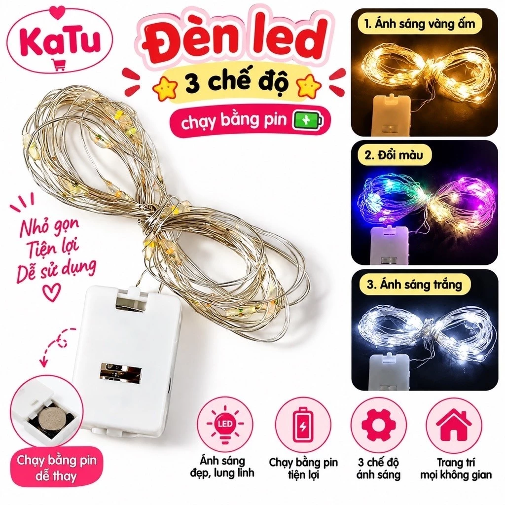 combo 10 ĐÈN NHÁY 1m chạy bằng pin 3 chế độ màu nhiều màu