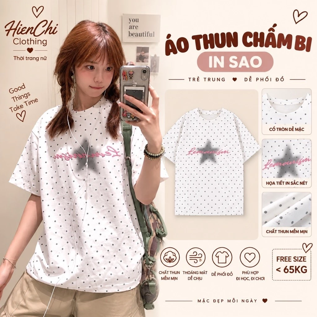 Áo Thun Chấm Bi In Sao LEMANISM Form Rộng Dáng Thụng Áo Phông Ngắn Tay Nam Nữ Unisex Kiểu Mỹ Retro Y2K