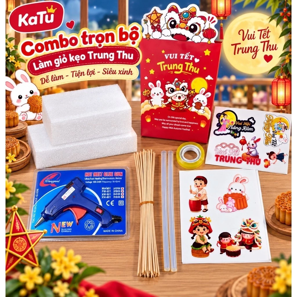 Combo trọn bộ làm thẻ kẹo trung thu, trọn bộ làm thẻ kẹo trung thu bao gồm đầy đủ phụ kiện như ảnh ( k kèm kẹo mút, )