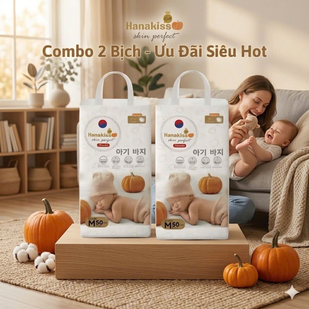 Combo 100 miếng tã bỉm Hanakids hưu cơ cao cấp,công nghệ Hàn quốc chống hăm…