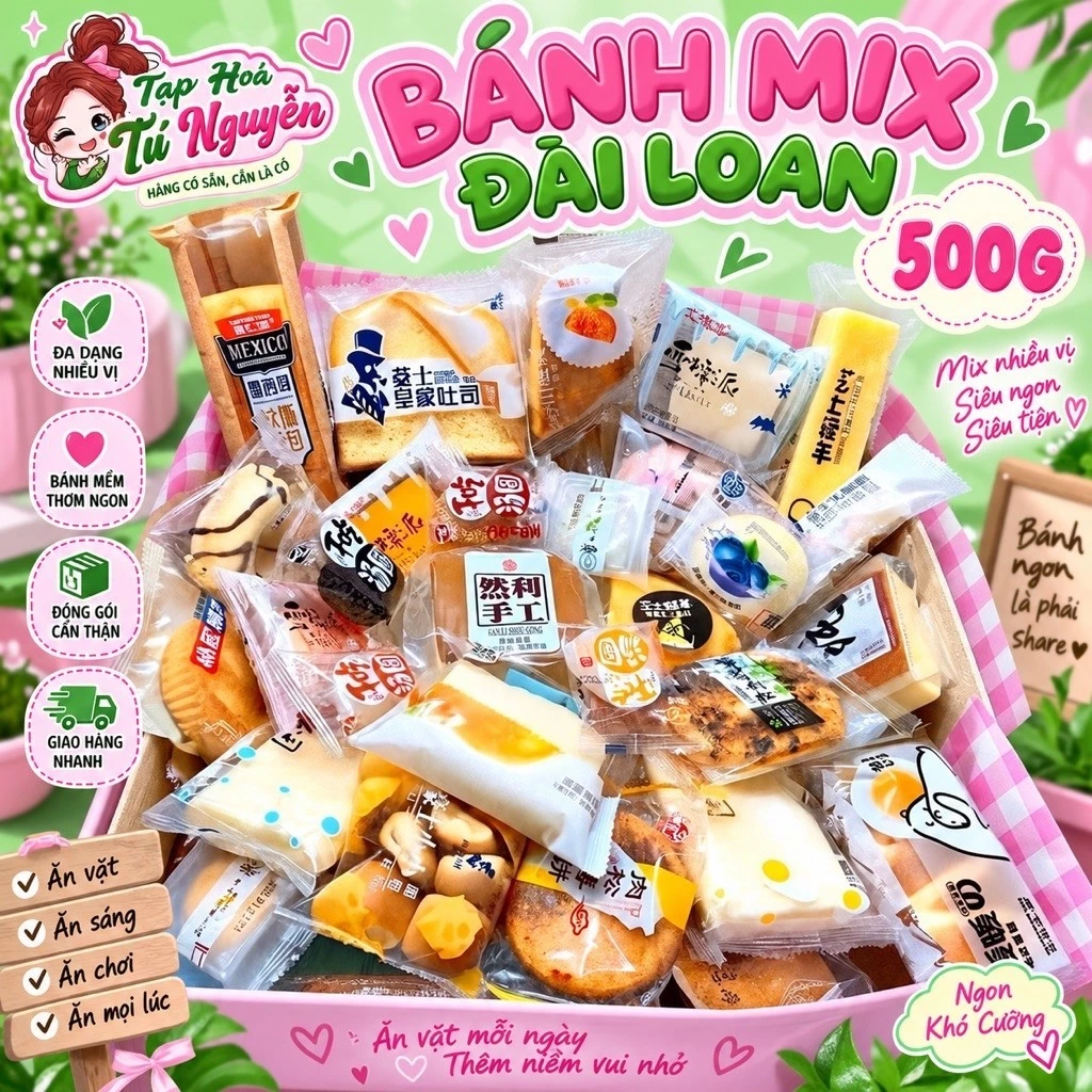THÙNG 500GR BÁNH MIX ĐÀI LOAN SIÊU NGON HOT ĂN VẶT