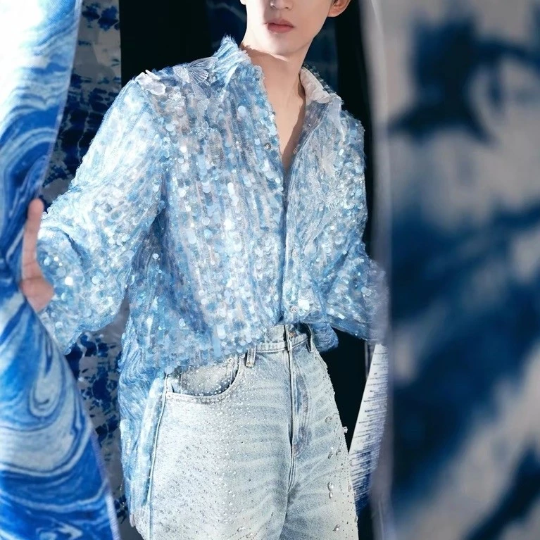 Áo Sơ Mi Nữ Sequin Lấp Lánh Cổ V Nhẹ Nhàng Sang Chảnh Dự Tiệc Đi Chơi
