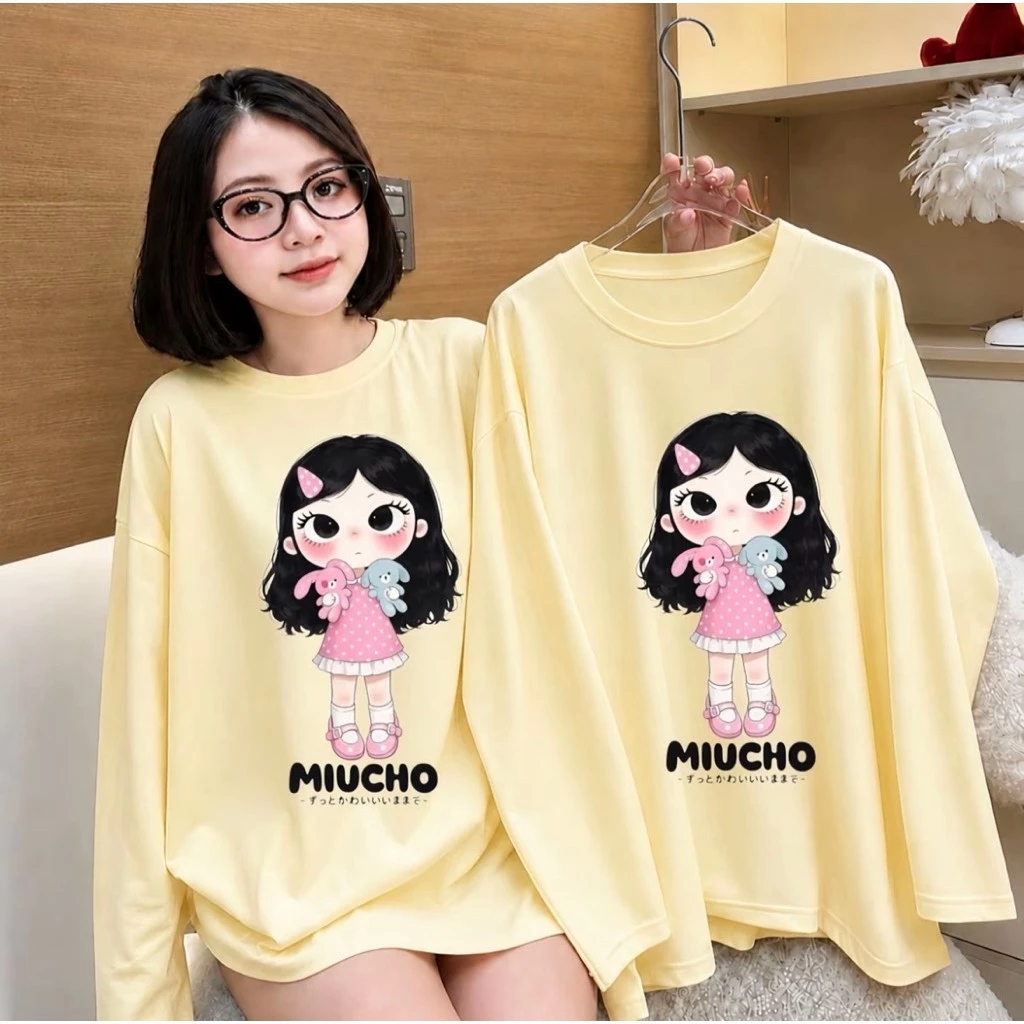 Áo thun nữ dài from rộng in hình MiChu mỏng nhẹ 35-55 kg