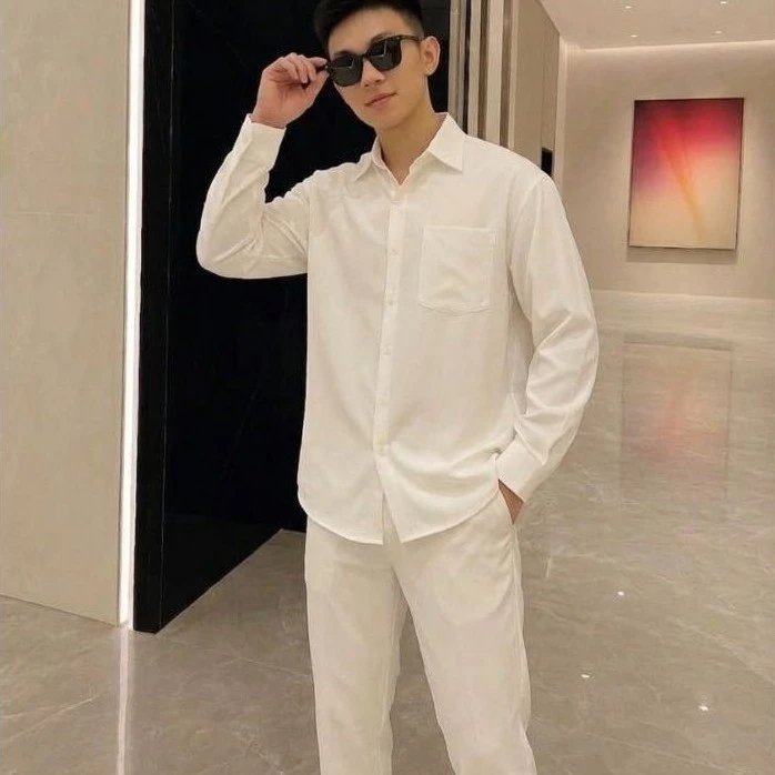 Áo Sơ Mi Trắng Dài Tay cho nam Đính Đá