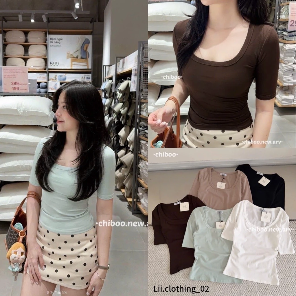 Áo thun tay lửng cổ vuông - Hàng chuẩn QC tag moss (kèm ảnh thật)