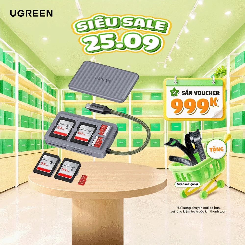 Ugreen Đầu đọc thẻ nhớ CM868 USB-C SD/SD/TF 170 MB/s | Tích hợp hộp đựng từ tính | Hỗ trợ OTG | Chính Hãng - BH 18 Tháng