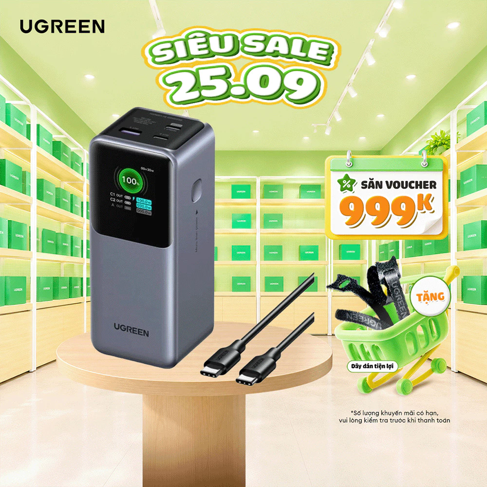 [Shopee Sinh Viên] Pin Ugreen PB722 12000-25000mAh 100-200W | Lõi Pin Li-on | Màn Hình LED | BH 18 Tháng 1 Đổi 1