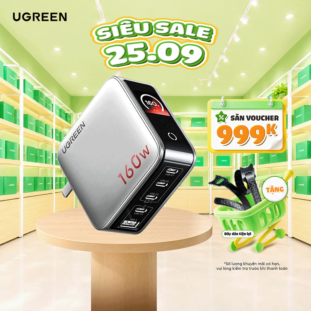 Ugreen Bộ sạc nhanh 160W X774 màn LED | 3 USB-C 1 USB-A | Sạc nhanh 4 thiết bị | Chính hãng - Bảo hành 18 tháng 1 đổi 1