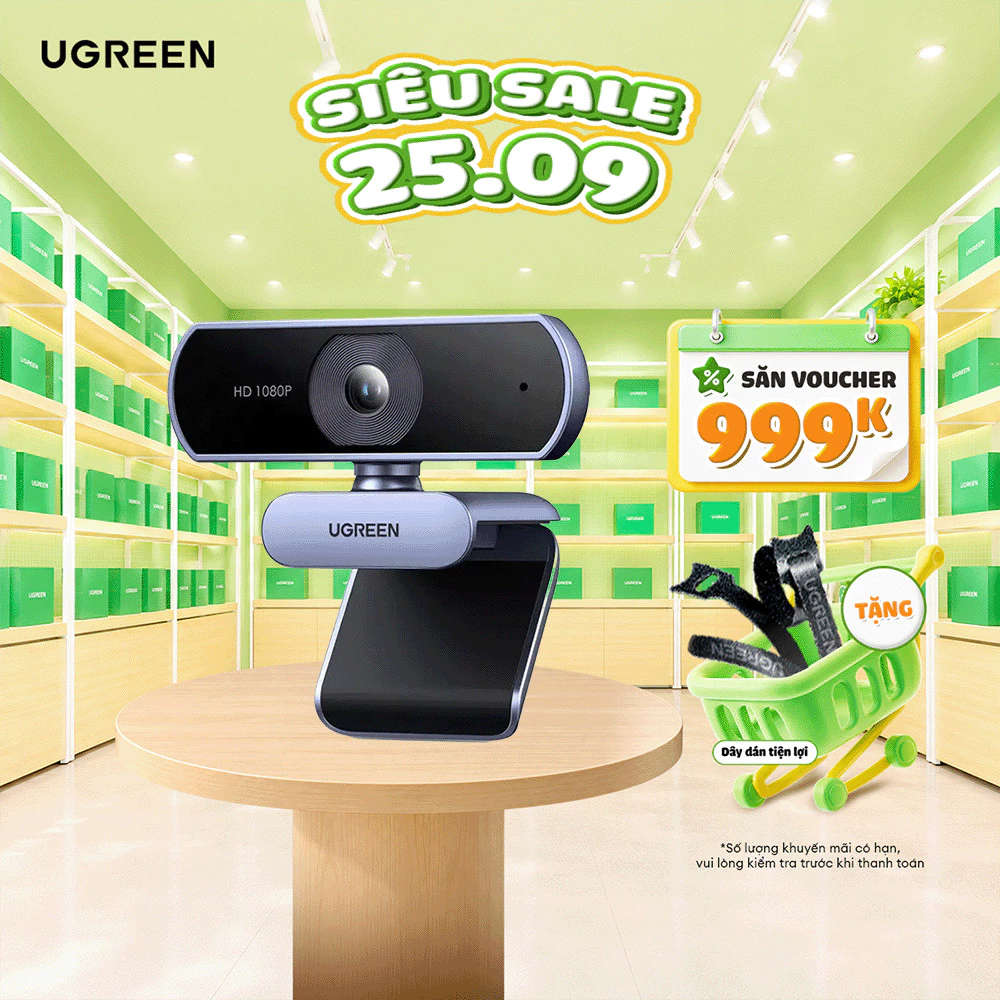 Ugreen Webcam 15728 | Tự động lấy nét Full HD 1080p@60fps | Dual Mic | Kết nối USB-A | Bảo hành 18 tháng 1 đổi 1 | 15728