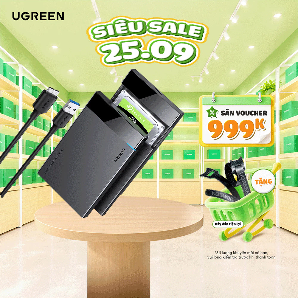 Hộp đựng ổ cứng 2.5 inch SSD, HDD SATA UGREEN US221 6TB Tốc độ truyền tải cao | Thiết kế sang trọng BH 18 Tháng 1 Đổi 1