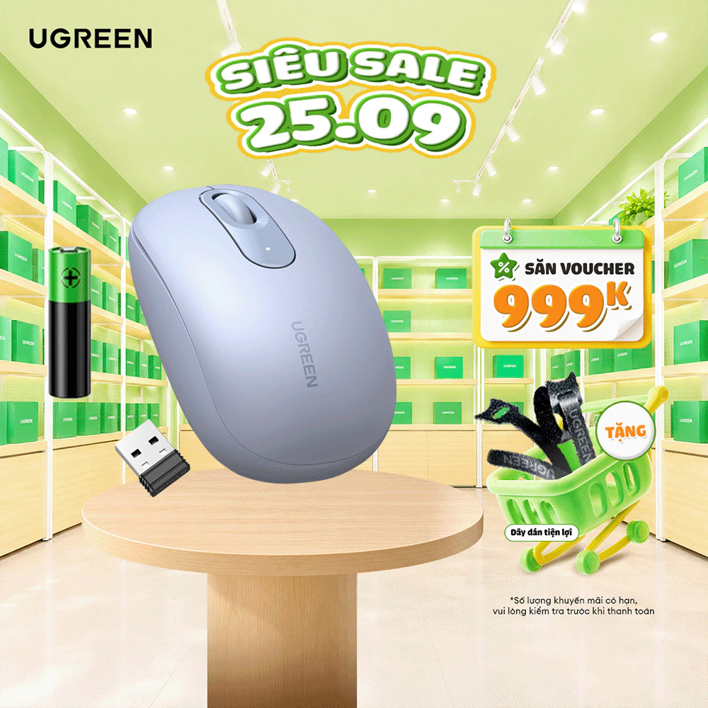 Chuột không dây 2.4G UGREEN MU105 | 4 mức điều chỉnh DPI | Độ yên tĩnh cao | Bảo Hành 18 Tháng 1 Đổi 1