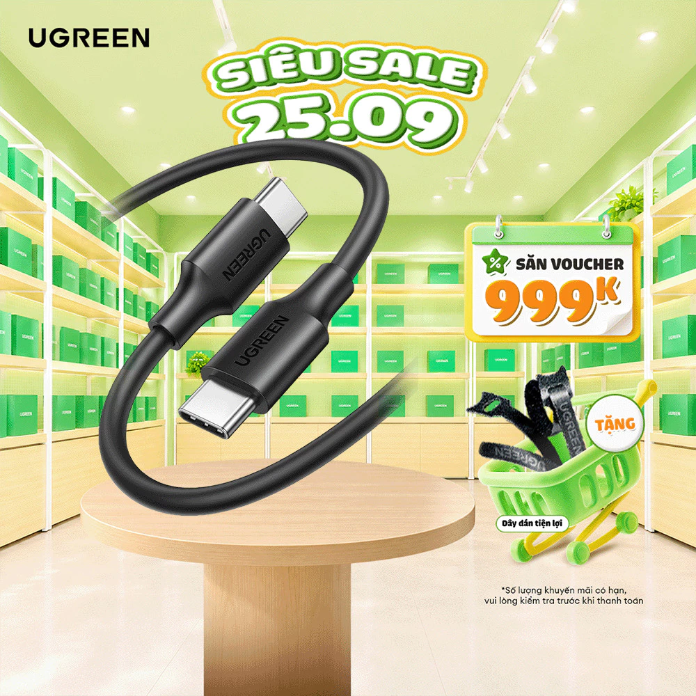 Cáp sạc USB C sang USB C Ugreen US286 Sạc nhanh 60W  | Tốc độ truyền 480Mbps | Bảo Hành 1 đổi 1 18 Tháng | 50996 50997
