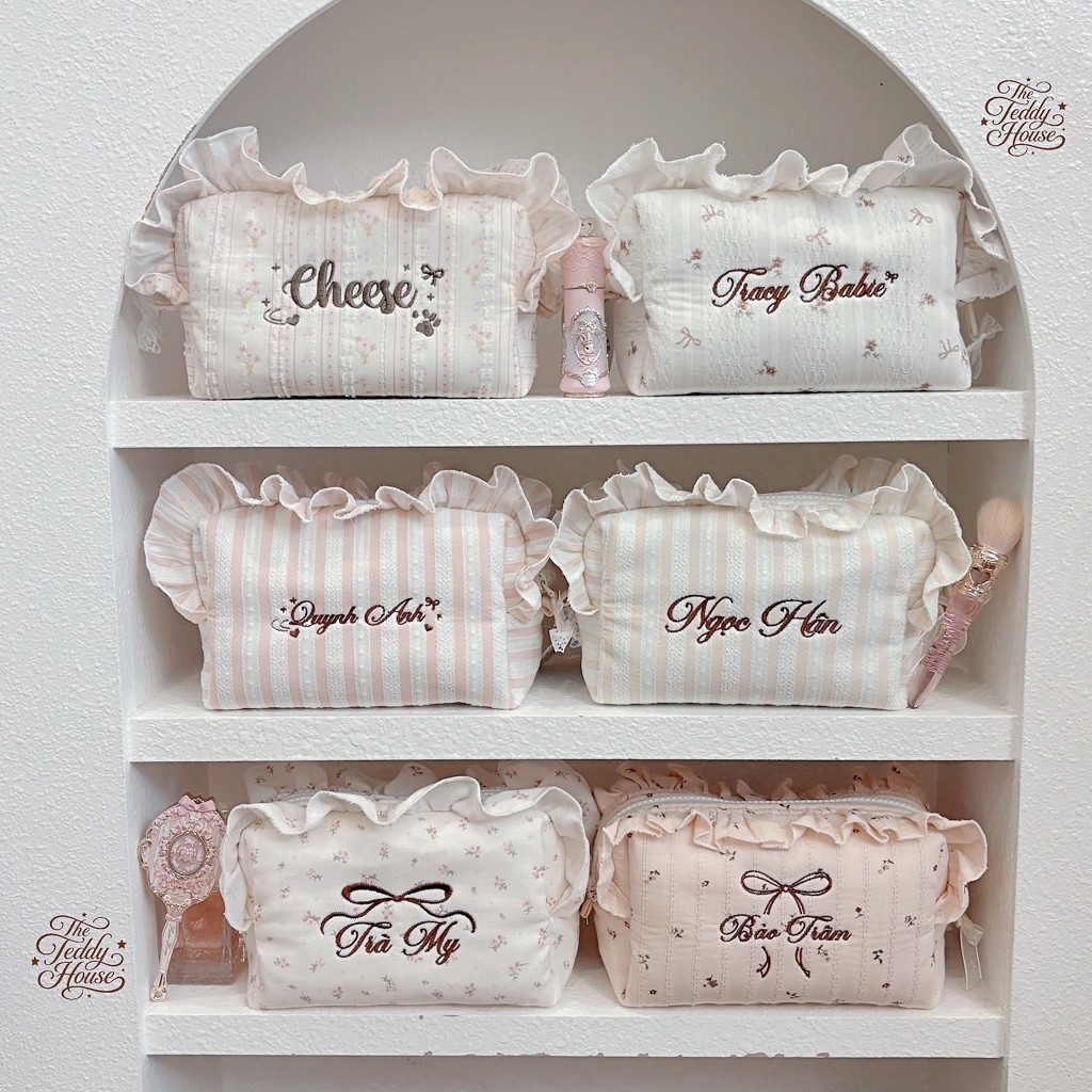 HOẢ TỐC Túi Đựng Mỹ Phẩm Thêu Tên Theo Yêu Cầu,Vintage Makeup Pouch ,Túi…