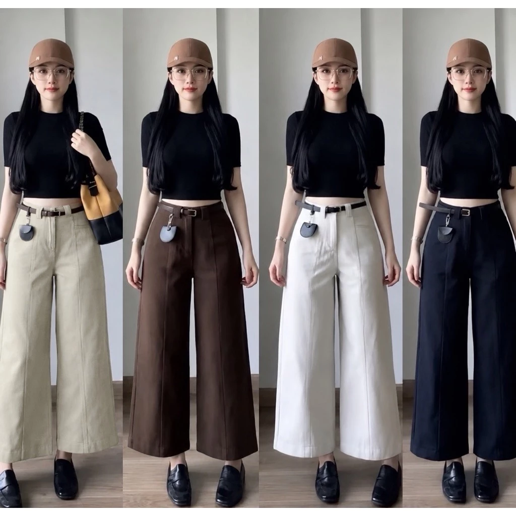 (Có From nấm-Ko kèm đai)- Quần suông nữ túi ngang chất vải kaki Nhật mềm dày dặn cạp cao tôn dáng, quần vải kaki nữ