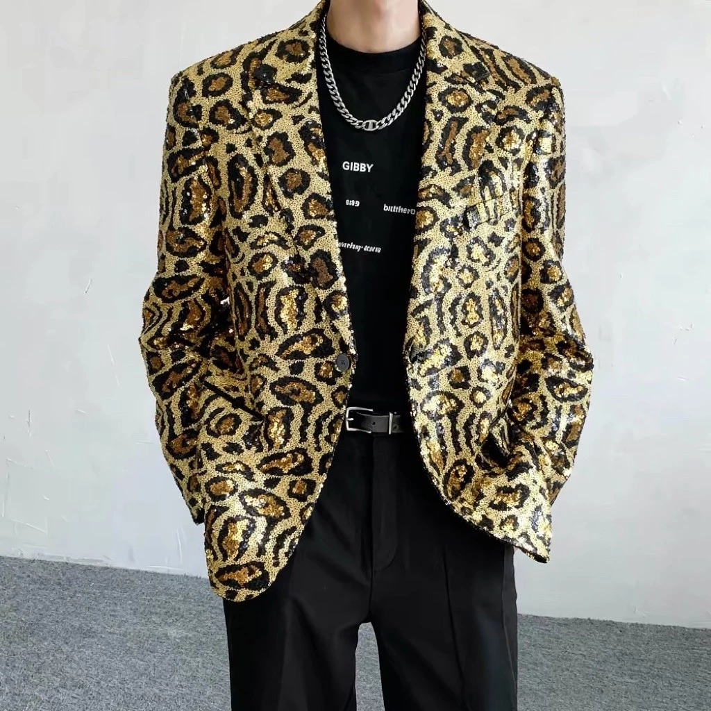 Áo Blazer Nam Nữ Sequin Báo Đen Đỏ Vàng Sang Trọng Dáng Ôm Đi Tiệc Sự Kiện