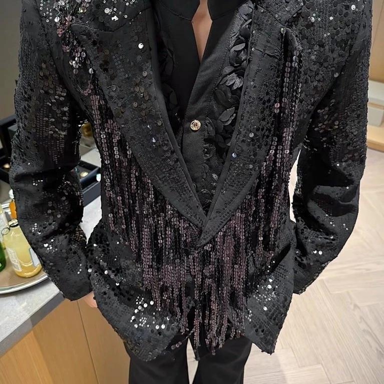 Áo Blazer Nam Đen Sequin Lấp Lánh Dáng Đẹp Phong Cách Sang Trọng Đi Tiệc Sự Kiện