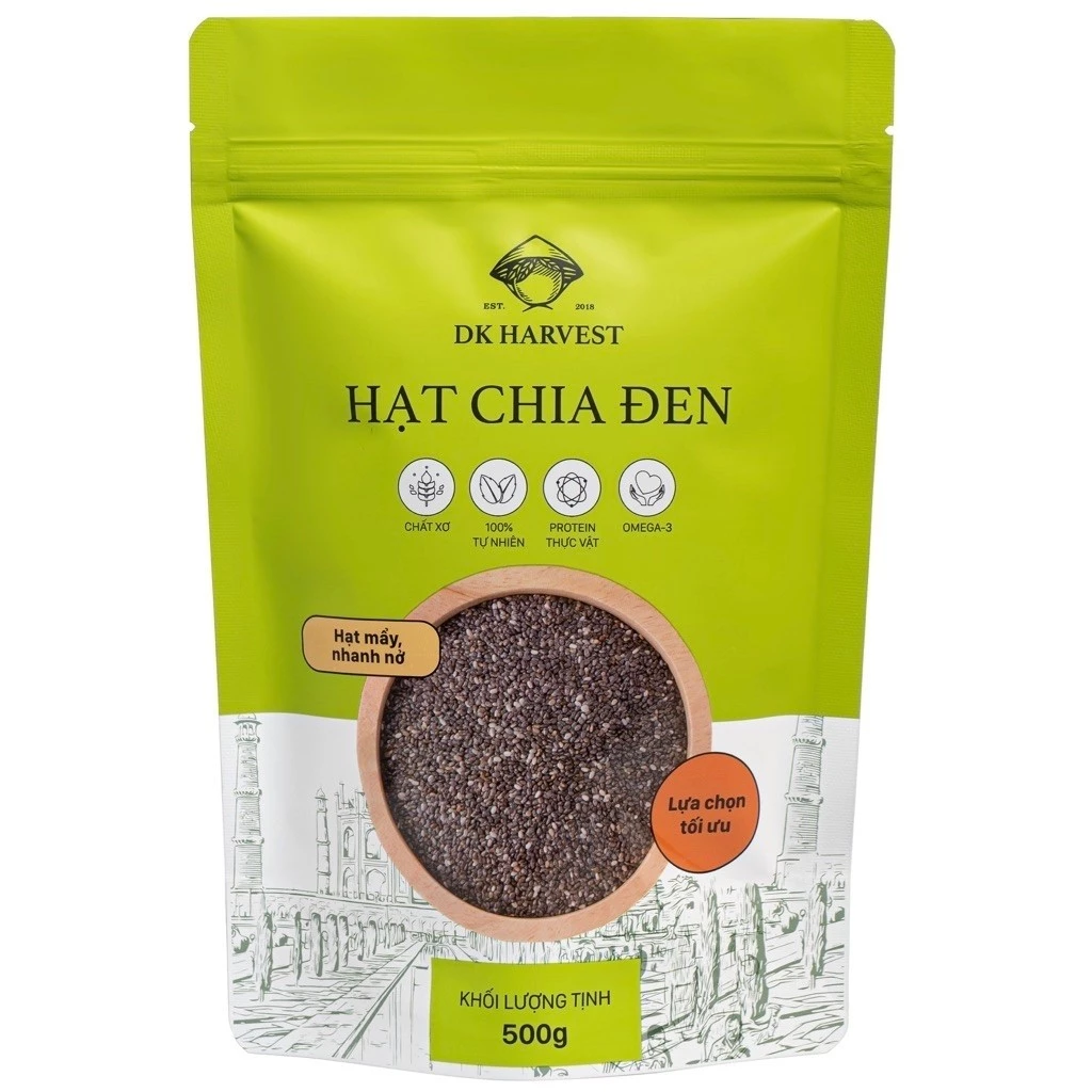 Hạt chia chính hãng 100% DK HARVEST, Túi 100g/200g/500g, hạt chia đen độ tinh khiết cao, chia seeds for your health