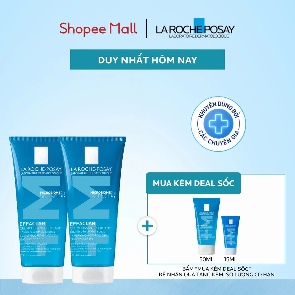 [VB] Bộ đôi gel rửa mặt làm sạch sâu da dầu La Roche-Posay Effaclar Purifying Foaming Gel 200ml