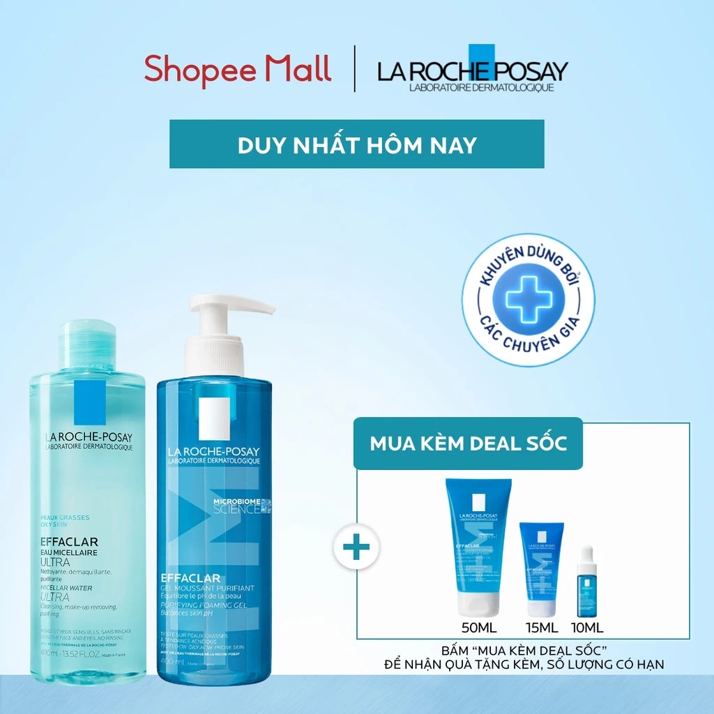 [VB] Bộ sản phẩm làm sạch và tẩy trang dành cho da dầu mụn La Roche-Posay Double Cleansing Oily Skin