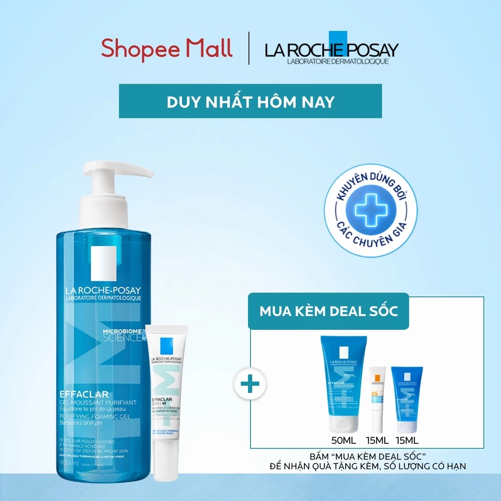 [VB] Bộ đôi làm sạch và giảm mụn nhanh La Roche-Posay Effaclar Foaming Gel 400ml & Effaclar Duo+ M 15ml