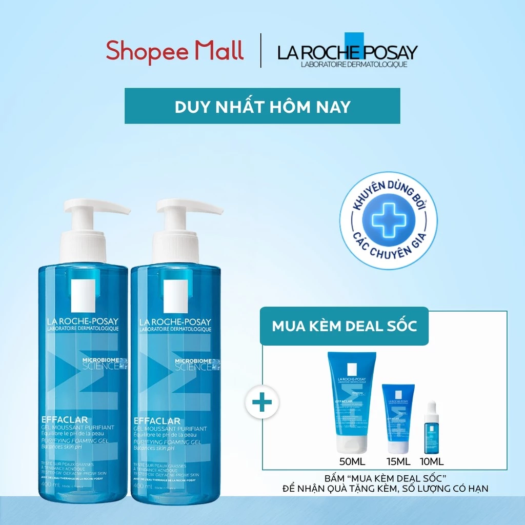 [VB] Bộ đôi gel rửa mặt làm sạch sâu da dầu La Roche-Posay Effaclar Purifying Foaming Gel 400ml