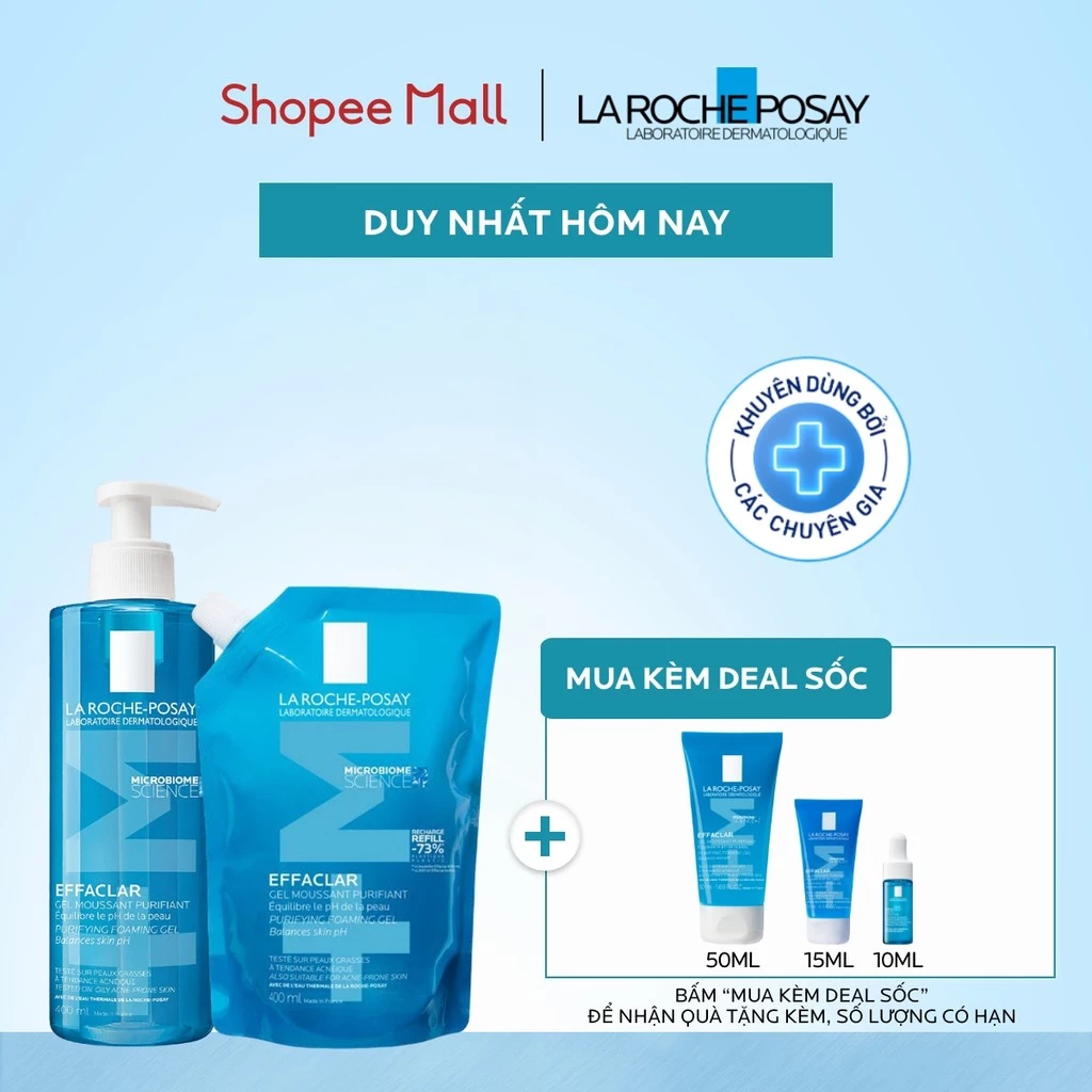 [VB] Bộ sản phẩm gel rửa mặt & túi refill làm sạch sâu da dầu La Roche-Posay Effaclar Purifying Foaming Gel