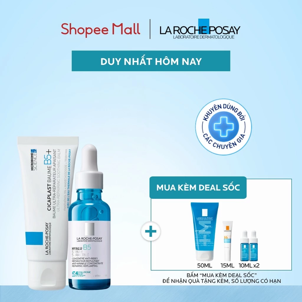 [VB] Bộ đôi phục hồi & dưỡng ẩm da chuyên sâu La Roche-Posay Cicaplast Baume B5+ & Hyalu B5 Suractived Serum