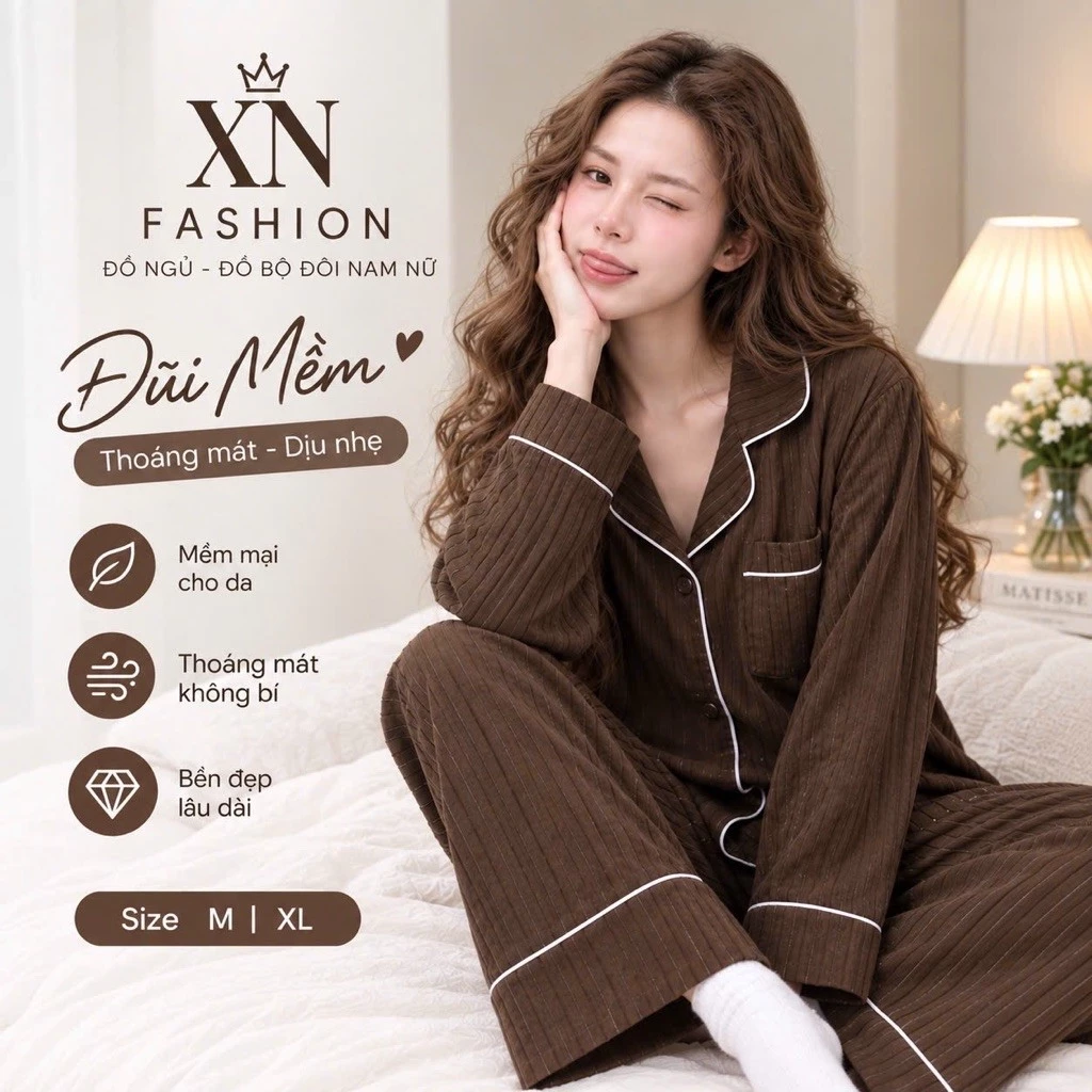 bộ ngủ đũi kẻ sọc dài tay mặc nhà