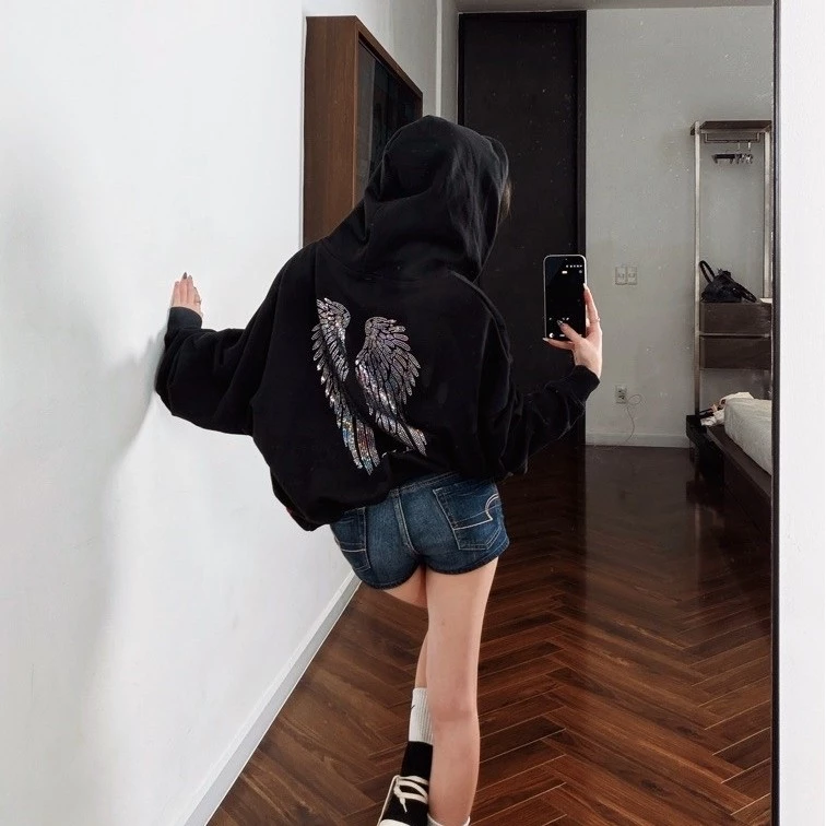 [MỞ BÁN] Áo Khoác Hoodie Zip TRAFFY "ANGEL WINGS" Đính Đá Cánh Thiên Thần Vải Nỉ Chân Cua Form REGULAR Unisex
