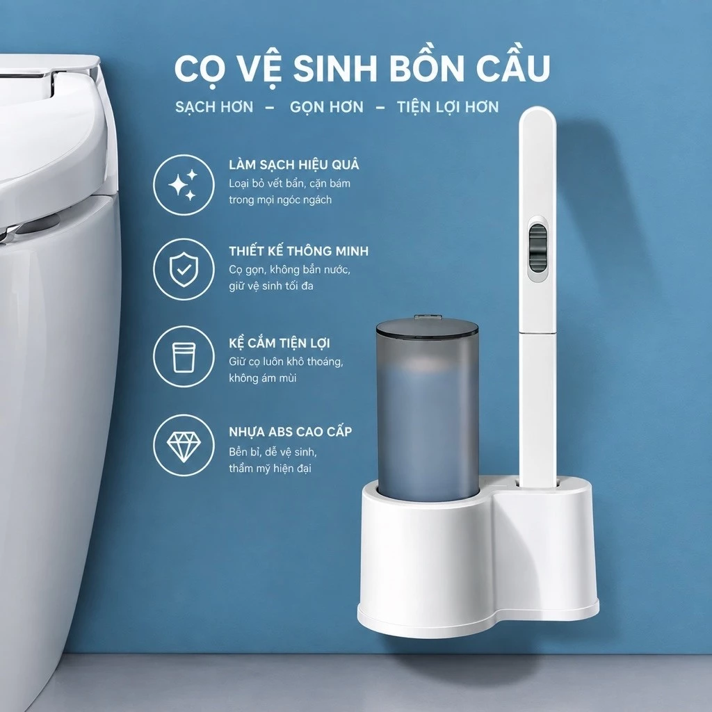 Chổi Cọ Bồn Cầu Toilet Gắn Tường Xoay 360 JYoohome Cây Lau Cọ Nhà Vệ Sinh Kèm Đầu Thay Thế Tiện Lợi
