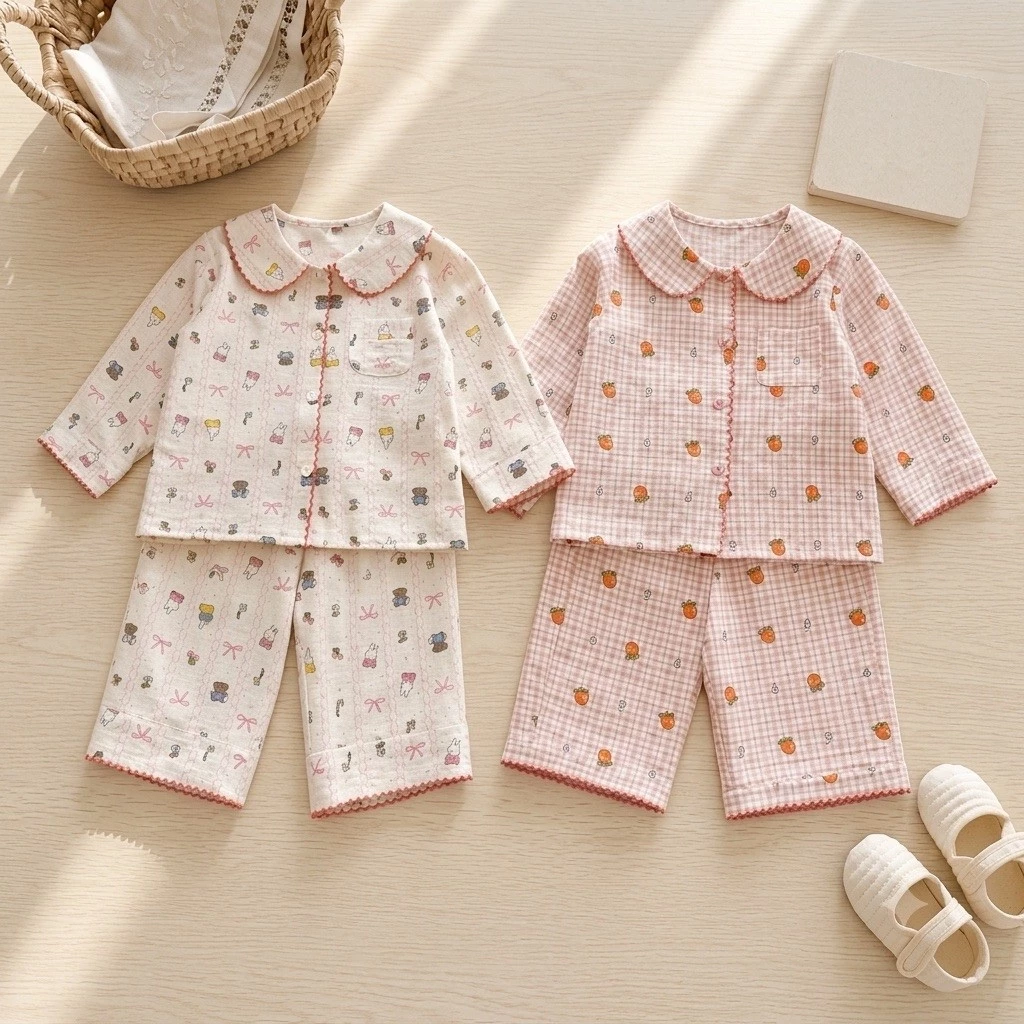 Bộ pijama cho bé gái sz 8-30kg chất đũi hoa mềm mịn, đồ ngủ dài tay cho bé gái cổ tròn