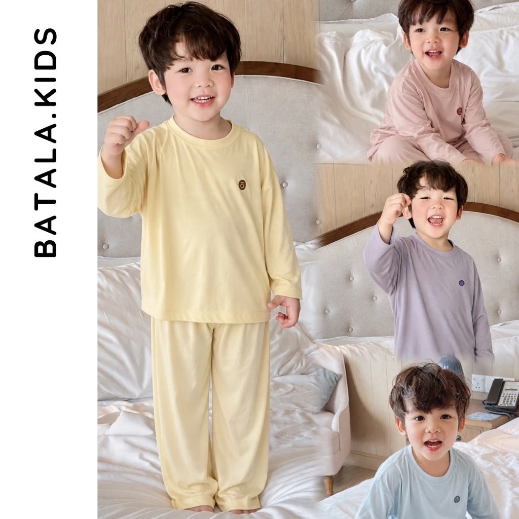 Set quần áo thu đông cho bé trai bé gái Batala Kids, SET THUN COTTON ÁO DÀI QUẦN DÀI IN HÌNH TRÒN cho bé từ 8-24kg