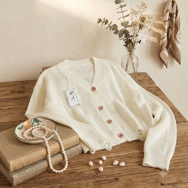 Áo len lưới cardigan form rộng, dáng dài kèm áo lót trong 55-65 kg mặc đẹp