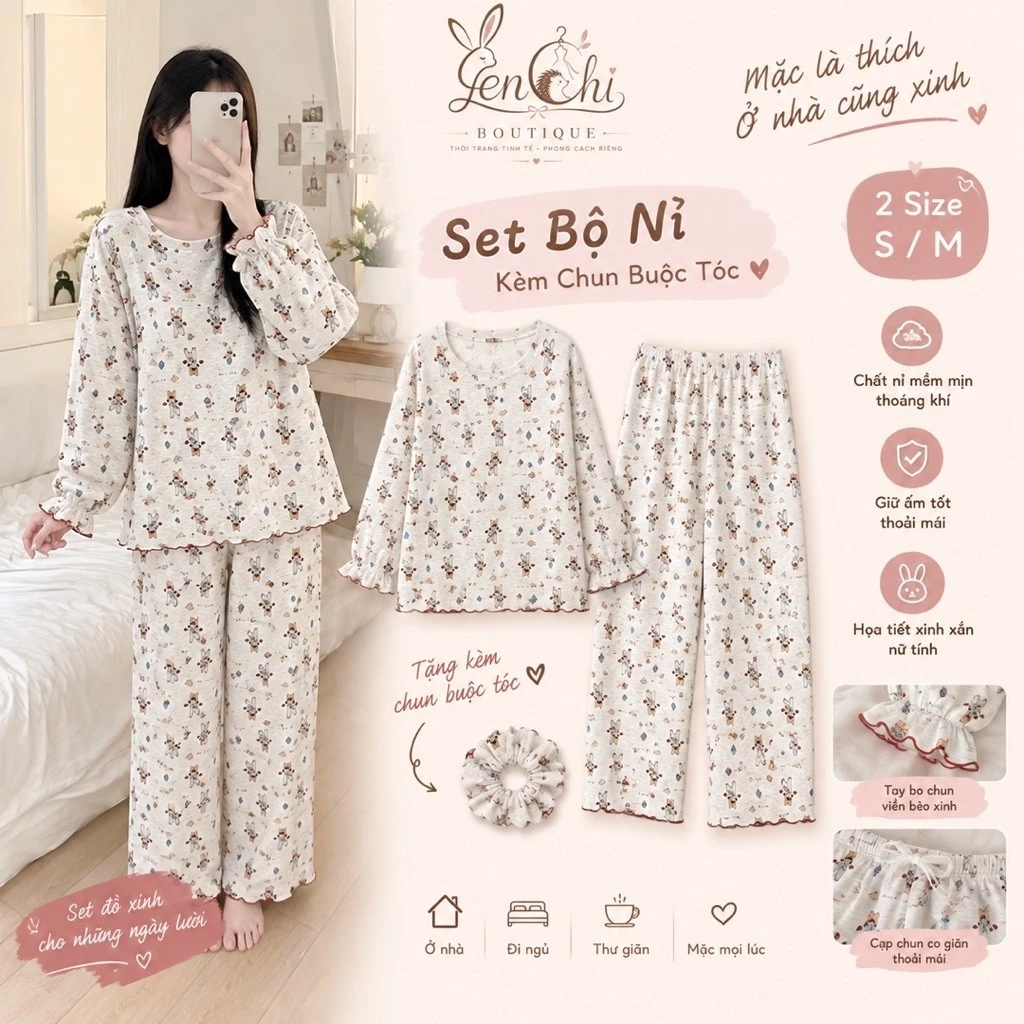 SET BỘ KITTY NƠ ĐỎ CỔ TRÒN NỮ. Bộ Đồ Dài Tay Chất Nỉ Form Rộng Dễ Thương