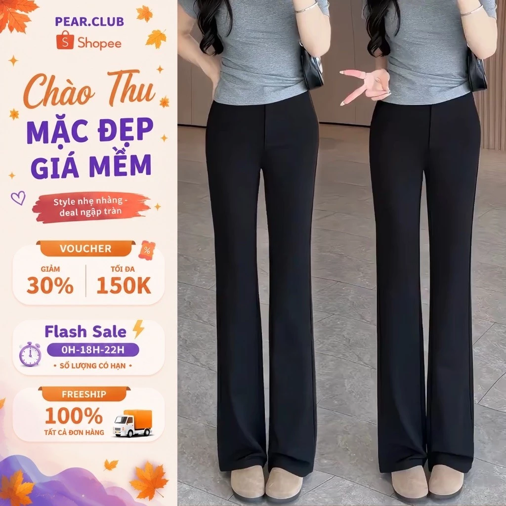 Quần vải ống thẳng PEAR CLUB, Quần cạp cao co dãn tốt, quần ống đứng nữ thoải mái, mặc đi học, đi chơi, đi làm Q05