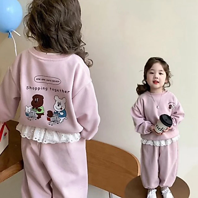 Bộ Nỉ 2Da Cho Bé Gái , Bộ Nỉ Phối Ren Cho Bé 8-18kg