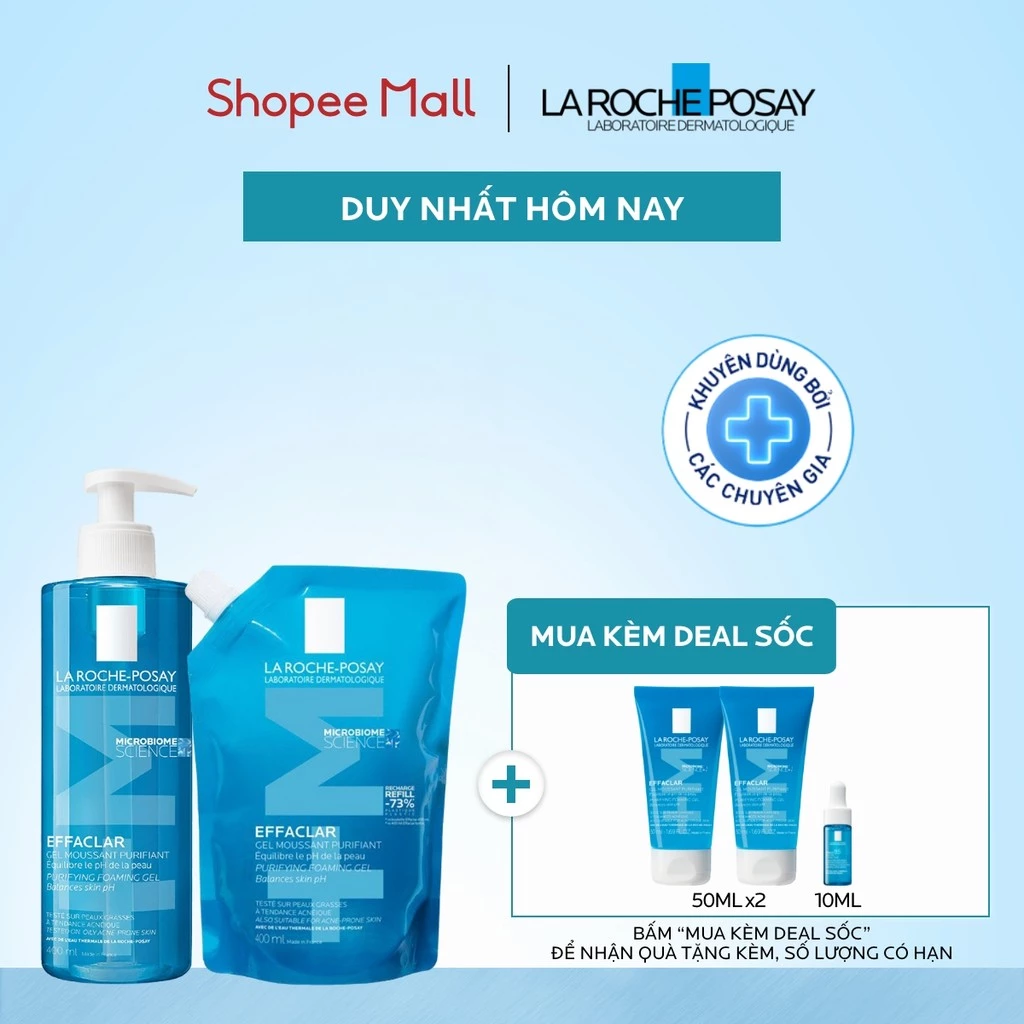 [VB - LUCIE] Bộ đôi gel rửa mặt & túi refill làm sạch sâu da dầu La Roche-Posay Effaclar Purifying Foaming Gel M 400ml
