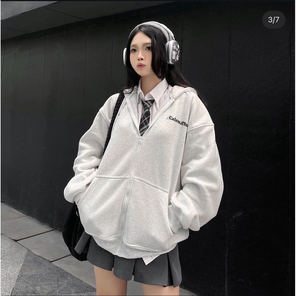 (Bẩn + xù nhẹ)(PASS 026 - Size XL <75kg - ngoài sàn 65k) Calem Club - Áo khoác Hoodie zip IN CHỮ basic nhiều màu dày dặn