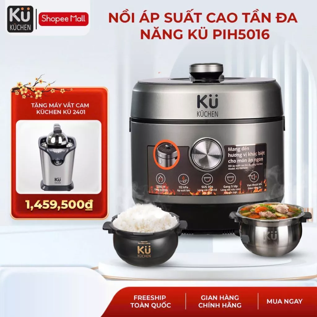Nồi áp suất cao tần đa năng KUCHEN KU PIH5016 chính hãng– 2200W | 5L – Đa Năng Hầm Nấu Cháo