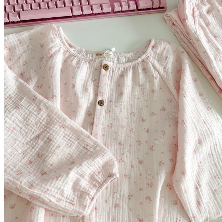 Đồ Ngủ Nữ ngắn tay và dài tay - Đồ Mặc Ở Nhà chất liệu Xô Muslin Thỏ Hồng cao cấp - Bình Châu Pijama