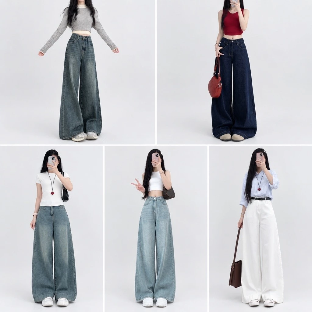 (Ống 30-33cm) Quần jeans ống rộng trơn nhiều màu chất jeans mềm đẹp loại 1