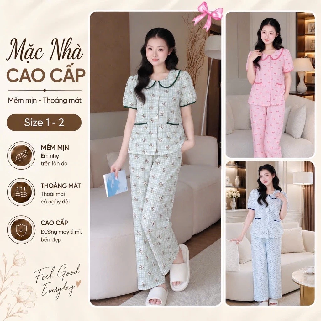 N19 Đồ Bộ mặc nhà chất liệu cotton hàn tiểu thư mềm mát, màu dễ mặc tôn da, phom chuẩn