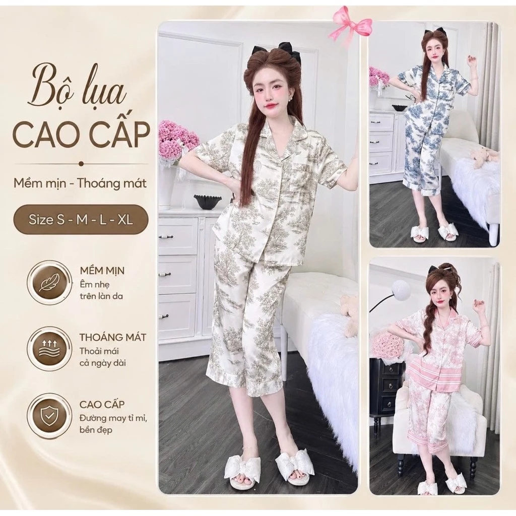 B2 Bộ lụa Latin pijama Quần lở tay ngắn thiết kế sang đẹp trẻ trung dễ mặc nhiều size nhiều màu