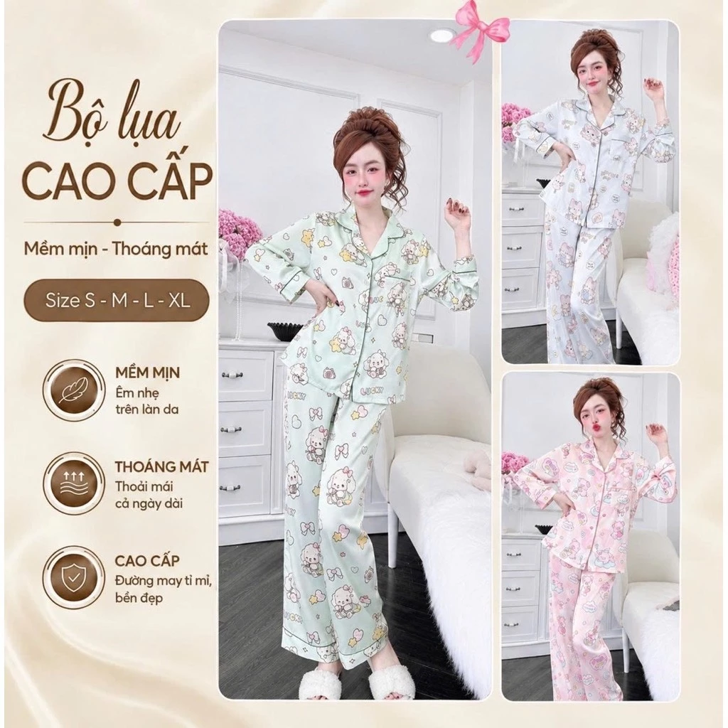 C14 Bộ Đồ Ngủ Pizama Lụa Latin Thiết Kế Bộ Mặc Nhà Quần Dài Tay Dài Mềm Mịn Thoáng Mát Hoạ Tiết Hiện Đại